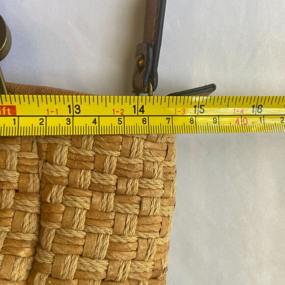 Vintage Fossil Purse Beige Brown Straw Woven Bag Handbag Wooden Handle Boho - Picture 4 of 6